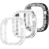 Fullife 3-Pack Bling Cases TPU Bumper Fitbit Versa 4 Protector for Women | Crystal Diamond HD Full Protective Cover Scratch Resistant Shock for Fitbit versa 4/Fitbit Sense 2, Black/Silver/Clear