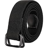 Drizzte Plus Size 39-75'' Mens Belt Double Ring Black Canvas Webbing Cloth Belt