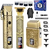 Hair Clippers for Men Professional, Beard Trimmer Kits &amp; Sets, Cordless Mens Hair Trimmer, Electric Shavers, Haircutting Machine with LED Display (Bronze-3in1)