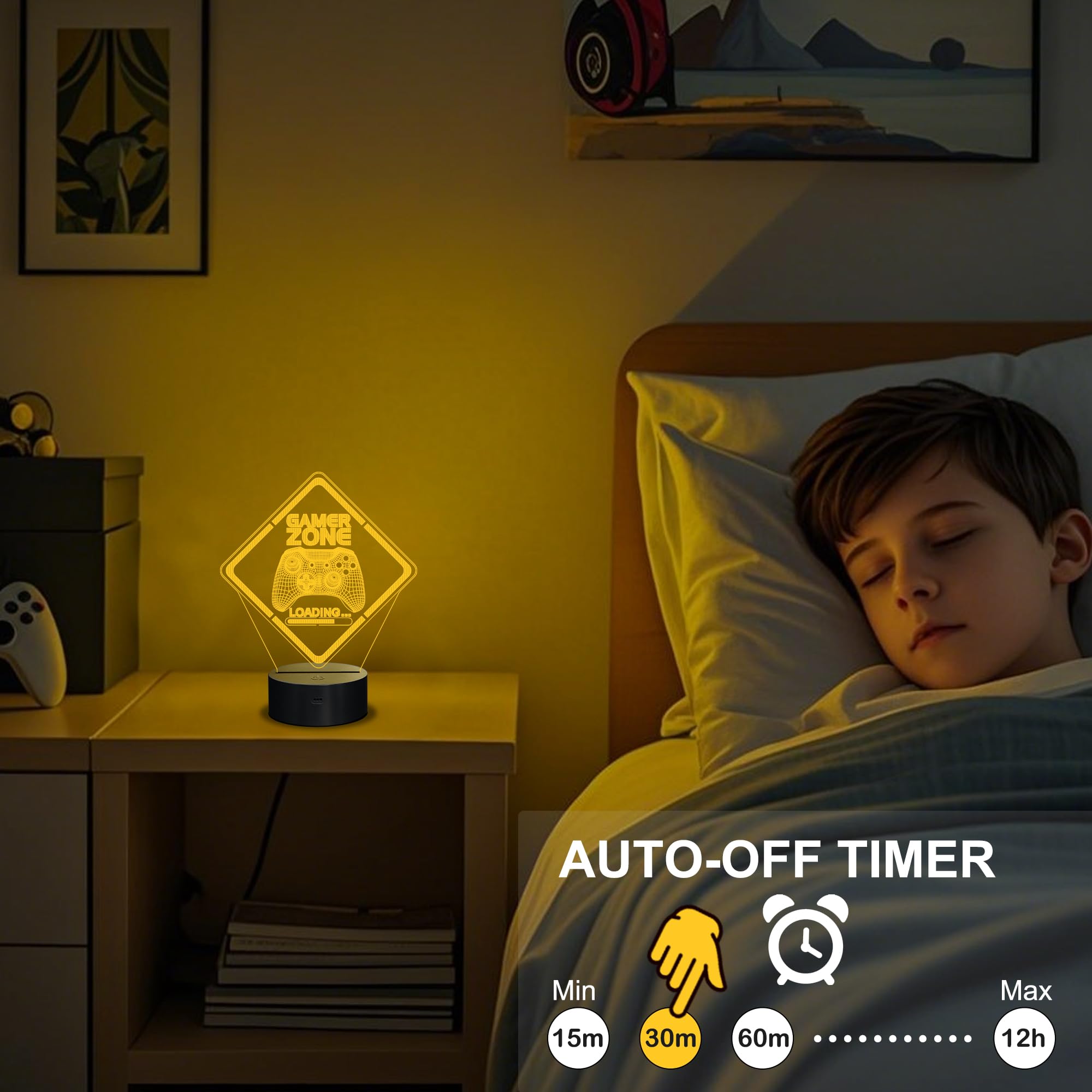 YuanDian Gamer Zone Nachtlicht, lustige 3D-Illusionslampe 16 Farben, die Fernbedienung und Timer-Gamepad-Grafik-Videospiele Gamer-Geschenk für Männer, Jugendliche und Kinder ändern 7