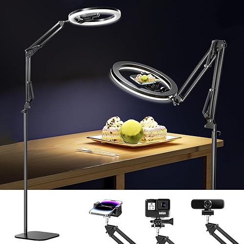 UBeesize 12" Ring Light Tripod for iPhone with Overhead Phone Mount Holder, Desk Ring Lights with Stand and Camera Mounts for Photography/Live Streaming/TikTok/YouTube Content Creation