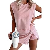Opemiby Summer Sets Women 2 Piece Outfits Sleeveless Tank and Elastic Waist Skort Travel Vacation Matching Athletic Set