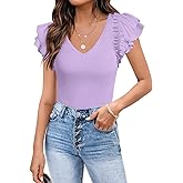 DOROSE Womens Summer Tops Sexy V Neck Casual Ruffle Short Sleeve Shirts Blouses