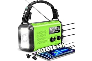 PUYINII 20000mAh / 74000mWh Emergency Crank Radio, NOAA/AM/FM Portable Weather Radio, Solar Hand Crank Radio, Battery Powered with USB Phone Charger, Flashlight Reading Lamp & SOS for Survival (Light Green)