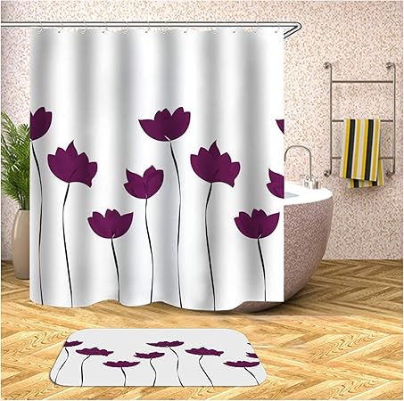 Bishilin Lila Lotusblumen Badematten für Stand WC 40x60 Polyester-Stoff