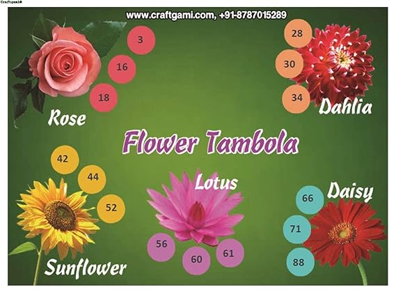 Craftgami - Flower Theme Tambola Tickets - Housie Tickets (24 Tickets)