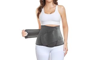 QEESMEI Postpartum Belly Band, Abdominal Binder Post Surgery Belly Wrap, C-section Recovery Belt, Waist/Pelvis Support Belt for Stomach Recovery & Back Pain Relief (Polyester derived from Bamboo Charcoal Fiber (Grey, Large/X-Large)
