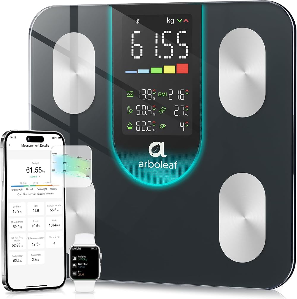 arboleaf Smart Body Fat Scale 14 Metrics 400lb Bluetooth BMI Muscle Mass