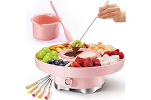 LUSHYUM Chocolate Fondue Pot Set Electric Melting Machine, 4-Cup Capacity 4 Trays 5 Forks 1 Spatula Cheese Warmer, Ideal Gift