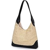 Herald Small Summer Straw Hobo Shoulder Bag Tote Handbag for Women | Slouchy Leather Trimmed Straw Bag, Beach Vacation Raffia Woven Bucket Satchel Purse, Classic Style, Lightweight for Everyday