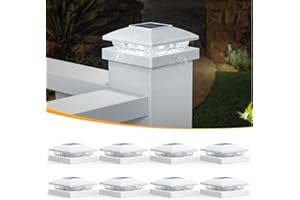 APONUO Solar Post Cap Lights,4x4 Post Solar Lights Cool White Outdoor Waterproof Garden Patio Fence Deck Decor,Solar Fence Post Lights for Fence Deck Caps 4x4 Wood Vinyl,White 8 Pack