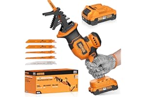Alloyman Reciprocating Saw, 20V Cordless Battery Power Saw, 0-3500 SPM, with 2000mAh Battery, Tool-Free Change, 5 PCS Blades for Wood Metal PVC Pipe Tree Cutting