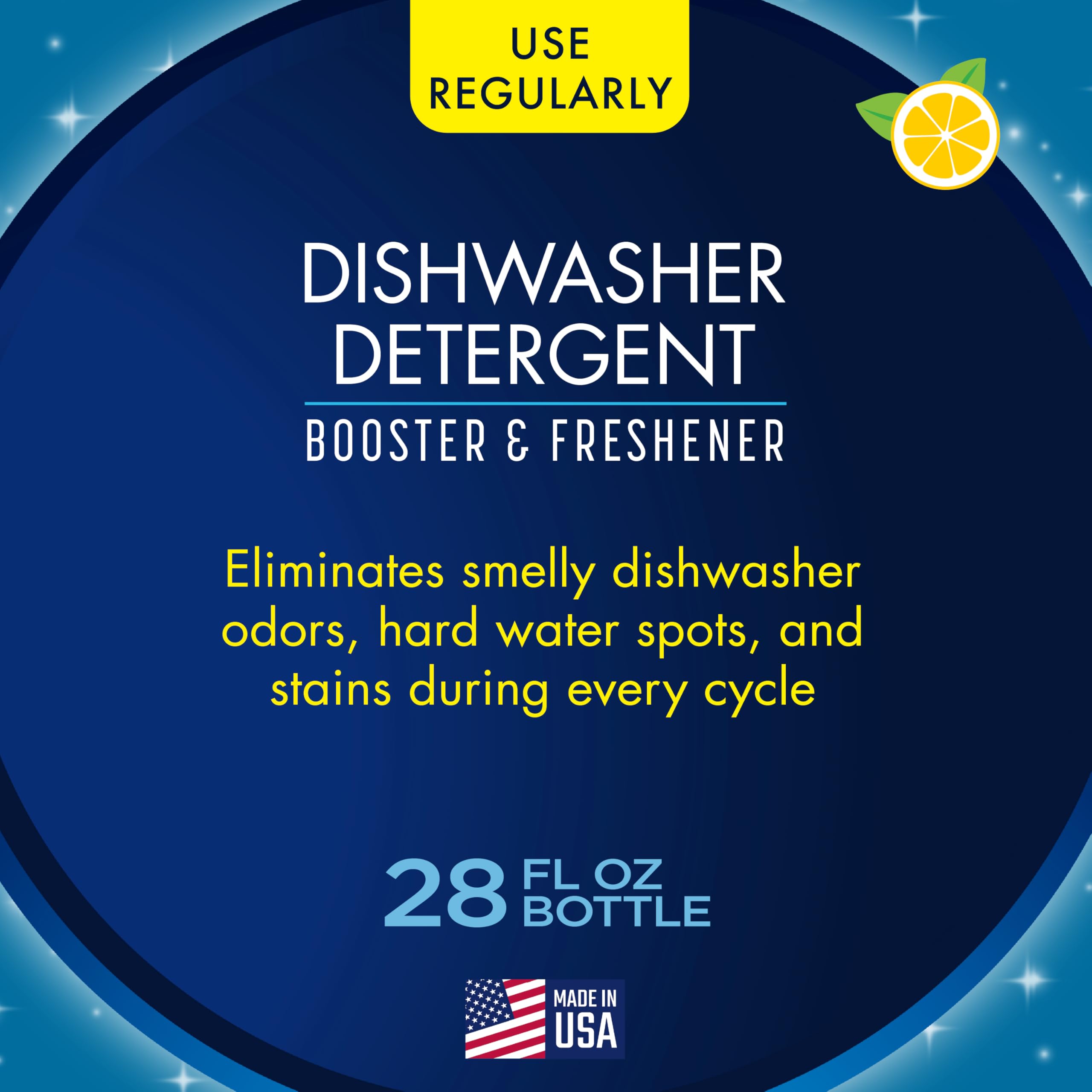Glisten Dishwasher Detergent Booster and Freshener, Helps Eliminate Odors, Spots, and Stains, Lemon Scent, Made in the USA, 28 Ounce Bottle