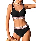 BAVADER Girls Swimsuit High Waisted Bathing Suit for Girls V-Neck Cutout Two Piece Swimwear Color Block Welt Bikini Set 9-16y
