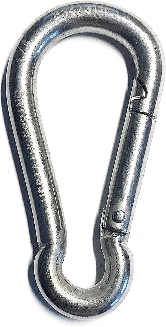 Stainless Steel 316 Spring Hook No Eye Carabiner 1/4" (6mm) Marine Grade