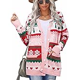 LUKYCILD Ugly Christmas Cardigan Sweaters for Women Button Down Sweaters with Pockets Open Front Knit Cardigan Funny Sweater