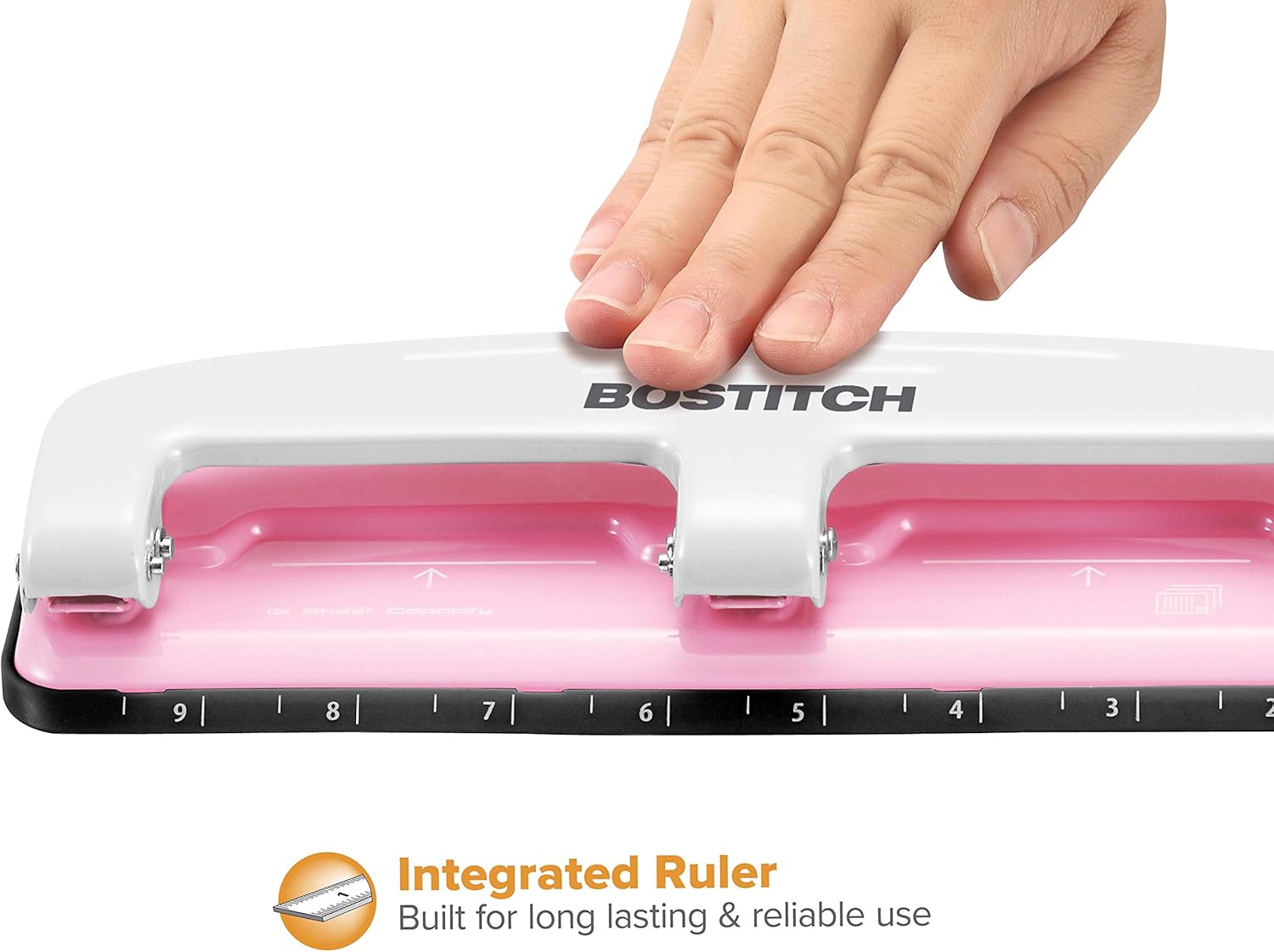 PaperPro inCOURAGE 12 Reduced Effort 3-Hole Punch, 12 Sheets, Pink (2188) : Desk Staplers : Office Products