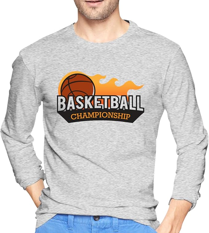 Basketball Championship Men's Long Sleeve Round Neck TShirt Gray