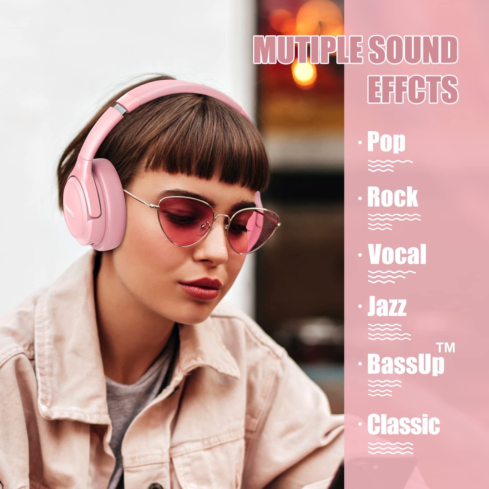 BERIBES Bluetooth Headphones Over Ear, 65H Playtime and 6 EQ Music Modes Wireless Headphone with Microphone, HiFi Stereo Foldable Lightweight Headsets, Deep Bass for Office Home Cellphone PC Ect.