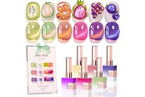 Double Rhythm Fruit Cat Eye Gel Nail Polish Set of 6 Same Color Same Bottle 0.5 Oz Shimmer Glitter with Magnet Holographic Reflective Magnetic UV Polish Kit at Home (Glass Rose Pink Green-T6-48)