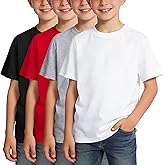 BOOPH 4 Pack Boys Shirts Kids Tshirts Toddler Short Sleeve T-Shirts Basic Crew Neck Tops Cotton Summer Uniform Clothes