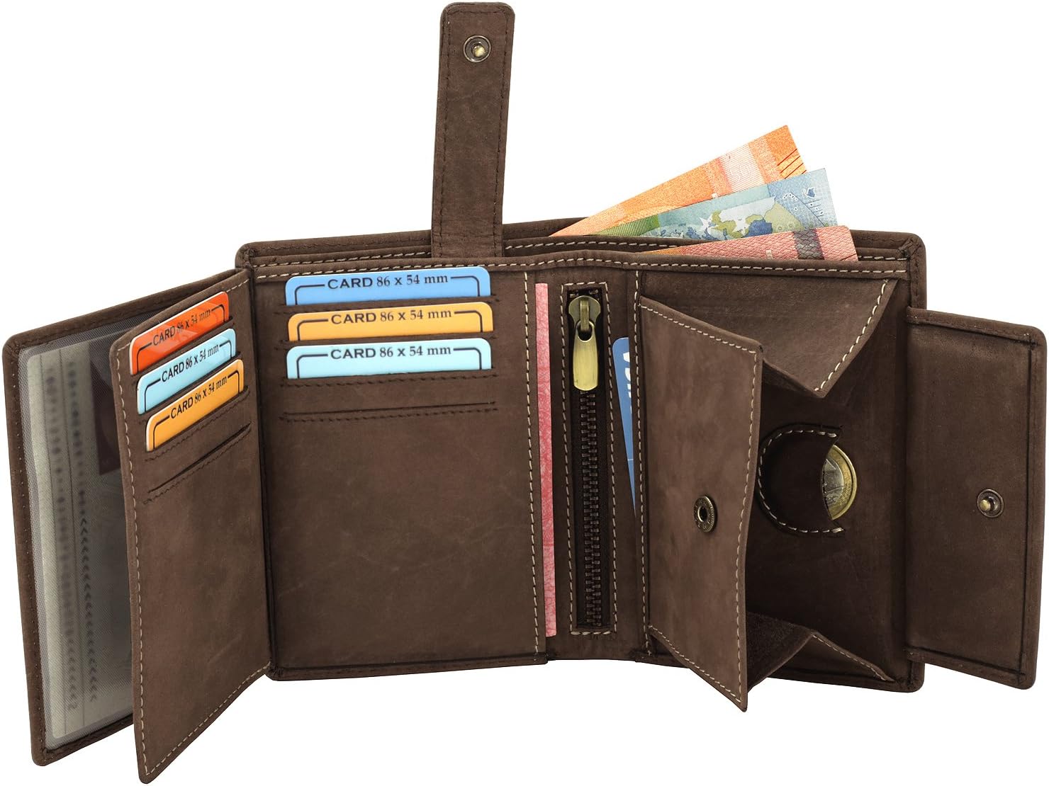 Fa.Volmer Hunter Wallet Real Leather with RFID Blocking Typ #VO14, Brown, 12,5 x 2,0 x 9,5 cm - Image 5