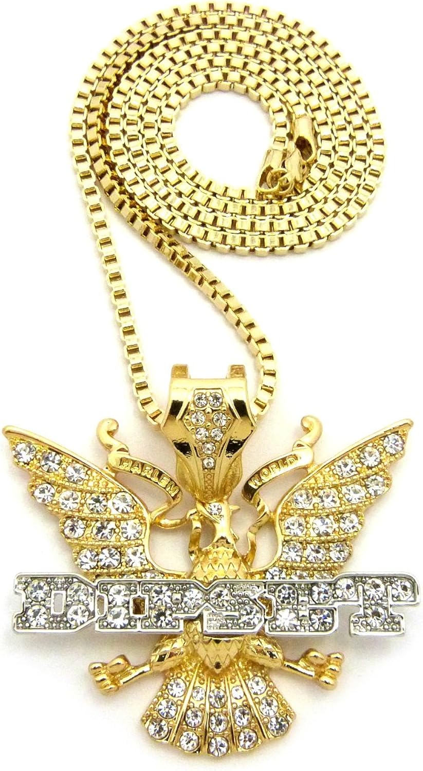 NEW ICED OUT DIPSET PENDANT & 30" BOX CHAIN HIP HOP NECKLACE