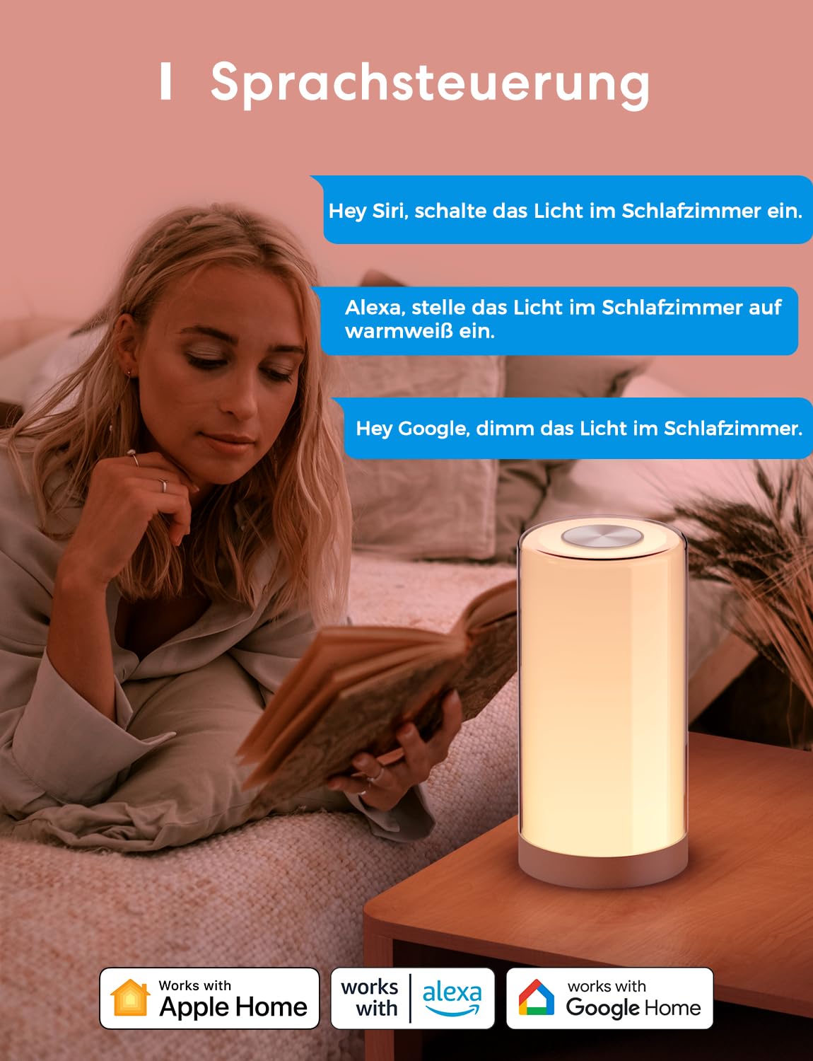 meross WLAN LED Nachttischlampe Funktioniert mit Apple HomeKit, Dimmbar RGBCW Atmosphäre Touch Nachtlampe für Schlafzimmer Wohnzimmer, Smart Nachtlicht Funktioniert mit Alexa, Google Home 2