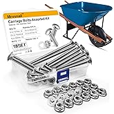 18 Sets Wheelbarrow Carriage Bolts and Nut Kit, Wheelbarrow Part 5/16-18 SS | 5 lengths included, Flange hex nuts and nylon retainer clips, Wheelbarrow handle replacement parts
