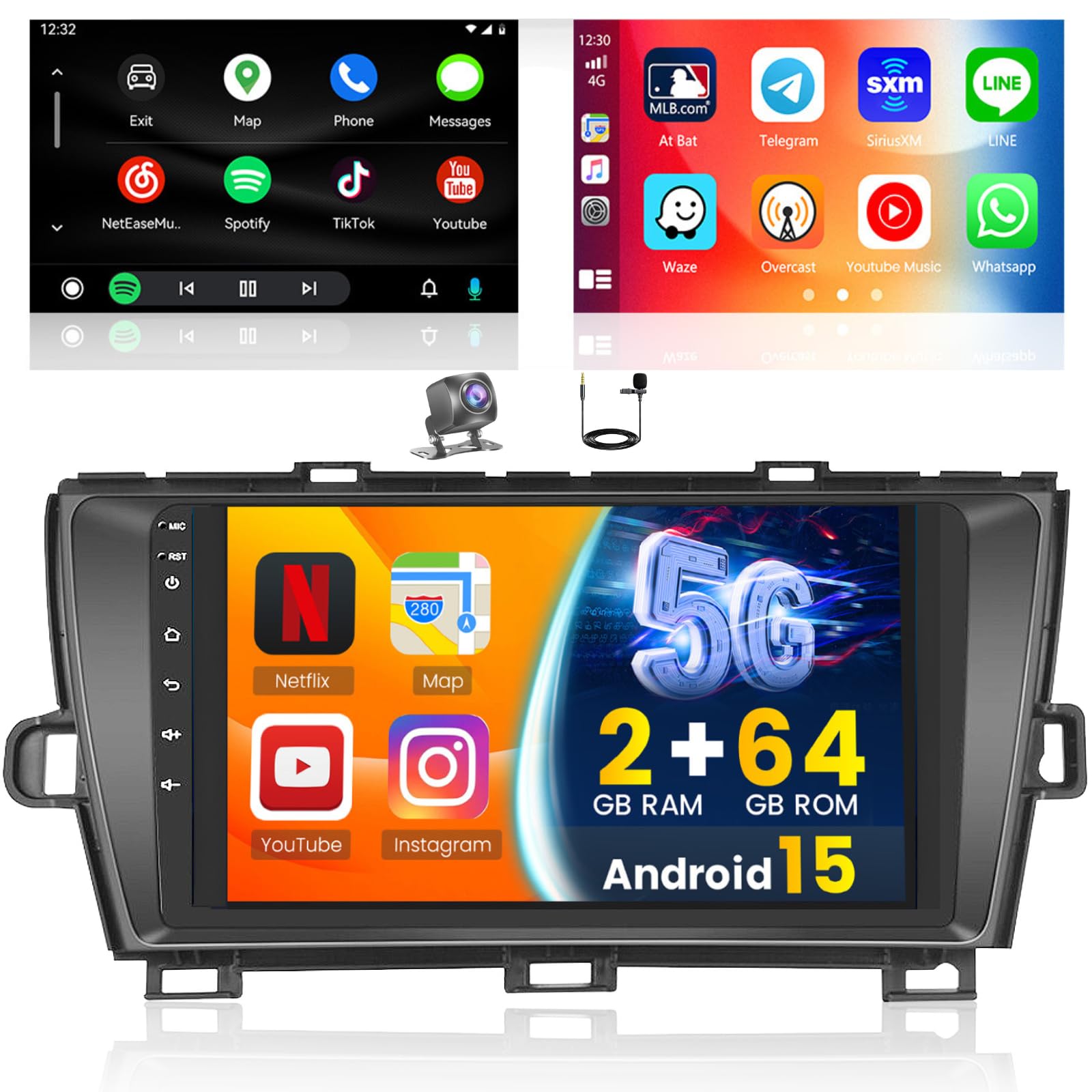 Photo 1 of [2+64G] Hikity Android 15 Car Stereo for Toyota Prius(W/JBL) 2010-2015 Radio, 9 Inch Touchscreen Radio with Wireless Carplay Android Auto Mirror Link GPS 5G WiFi Bluetooth FM RDS MIC Backup Camera
