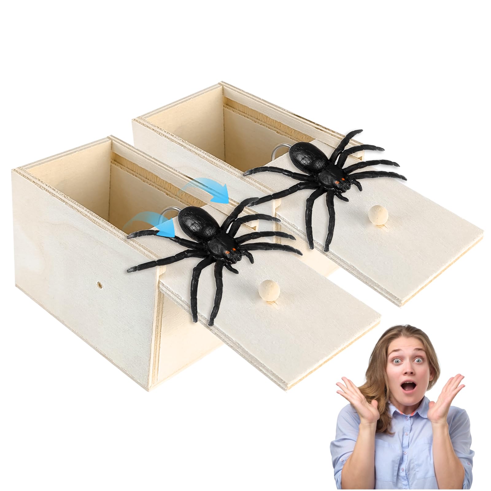 Yozexin Spider in a Box Prank,2PC Wooden Spider Prank Box,Scary Spider Prank Box,Surprise Joke Prank Gift, Fool Your Friend Spider Toy,Halloween Party Decoration