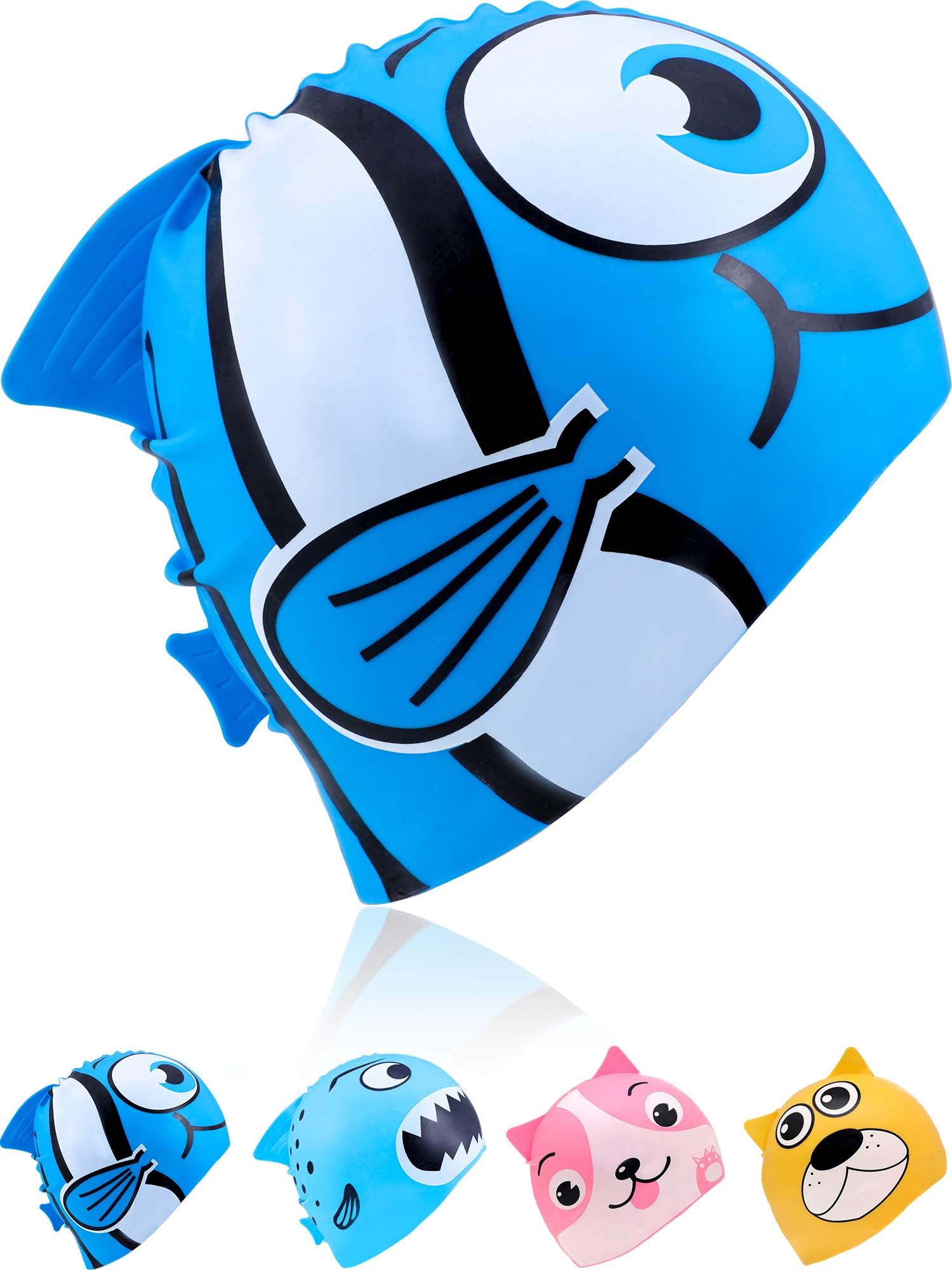 Geyoga Kids Swimming Cap Children Silicone Swim Cap Waterproof Animal Swim Cap for Avert Wet Hair