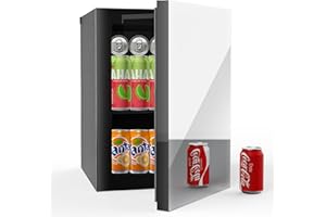 STOPSAD Stopasd Beverage Refrigerator Cooler, 0.9 Cu.Ft/24 Can Mini Fridge with Adjustable Shelves & Mirror Door for Drink and Cosmetics,Quiet Compact Countertop Skincare Fridge for Bedroom/Office/Bar(40-61℉)