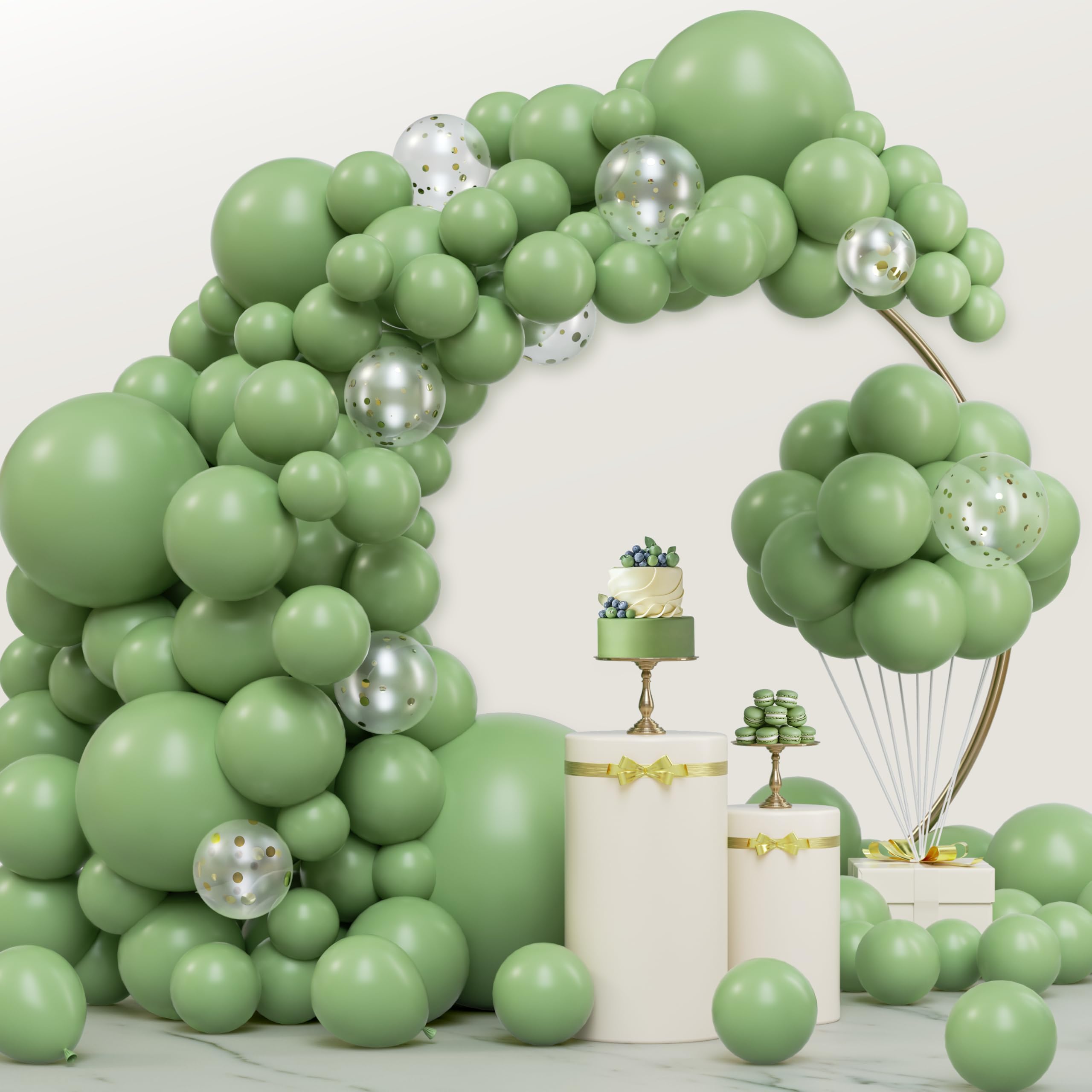 Photo 1 of JOYIN 150 Pcs Sage Green Balloons, Different Sizes 18 12 10 5 Inch Sage Green Latex Balloon Arch Kit with Instruction for Birthday Party Graduation Wedding Holiday Decoration