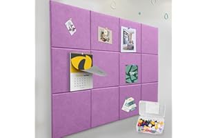 ZHIDIAN Felt Wall Tiles Bulletin Board with Removable Adhesive, 47"x35" Rose Purple Cork Board Alternative with 40 Push Pins, 12 Pack Large Office Cork Tile Push Board Felt Squares for Walls