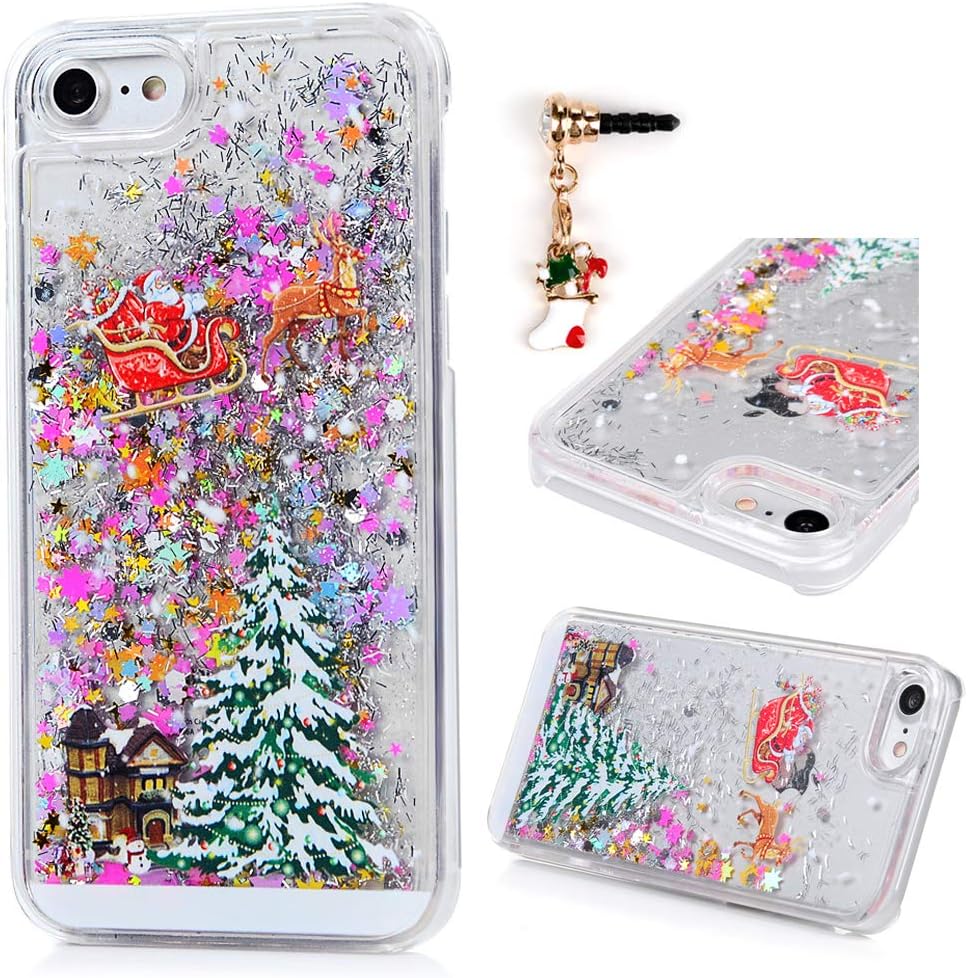 iPhone 7 Case, iPhone 8 Cover Christmas Tree Hard PC Skin Sand Flowing Glitter Liquid Shell Protective Clear Cover for iPhone 7 / iPhone 8, Multi-Colored