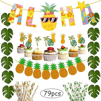 Amazon Com Hawaiian Party Decorations Pack 79pcs Aloha Banner