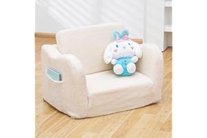 SUFUS Toddler Baby Chair Couch Sofa Kids Foldable 2-in-1 Sherpa Fold Out Couch Bed Toddler Chairs Comfy for Boys & Girls Convertible Kids Furniture Sofa to Lounger for Playroom with Double Pockets, Pink