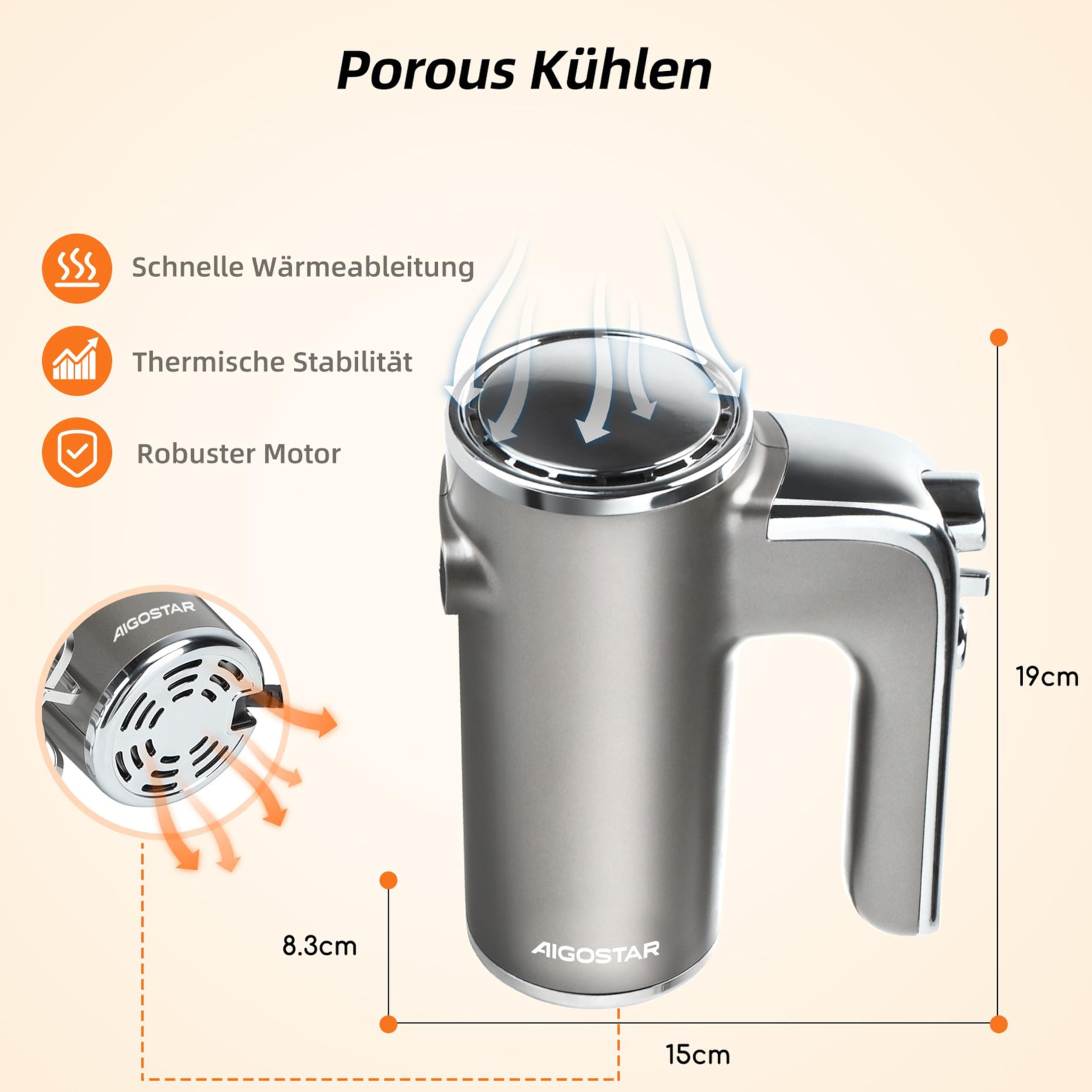 Aigostar Handmixer Elektrischer, 400 W Ultra Power Mixer Handrührer mit 1 Aufbewahrungshalterung, 5 Geschwindigkeiten, Turbo Boost, 2 Schneebesen und 2 Knethaken, für Eier, Teig, Kuchen.Adela 5