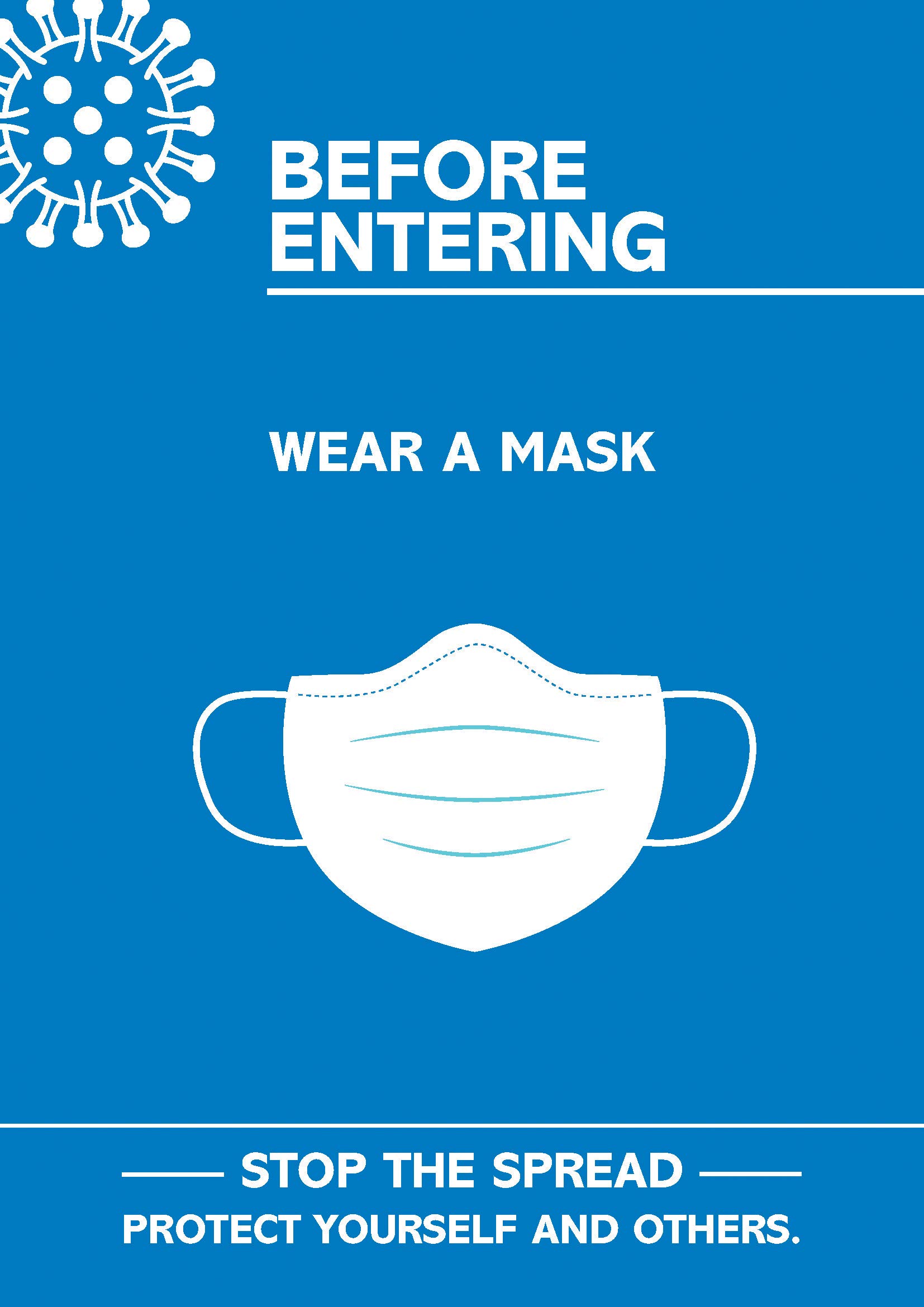 SECO Coronavirus Essential Poster - "Before Entering Wear Mask", A4, Blue and White