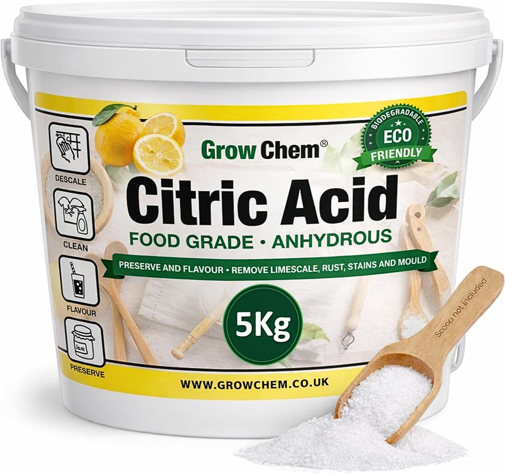 Grow Chem Citric Acid Food Grade 5Kg Bucket - Pure Anhydrous Descaler