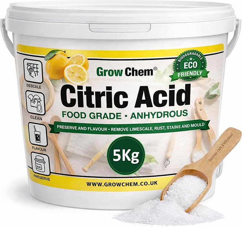 Grow Chem Citric Acid Food Grade 5Kg Bucket - Pure Anhydrous Descaler