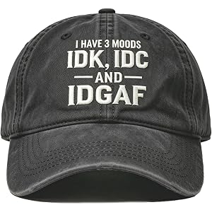 IDK IDC & Idgaf Embroidery Hat - Vintage Embroidery Cap, Distressed Washed Cotton Funny Style Dad Hat for Men Women