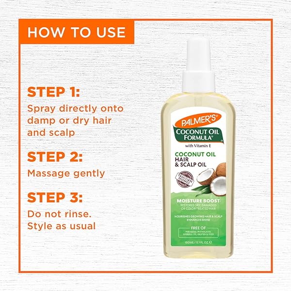 PALMER’S COCONUT OIL MOISTURE BOOST, RESTORATIVE HAIR AND SCALP OIL SPRAY, LASTING HYDRATION AND SHINE FOR DRY OR DAMAGED HAIR, PROMOTES SCALP HEALTH, 5.1 OZ