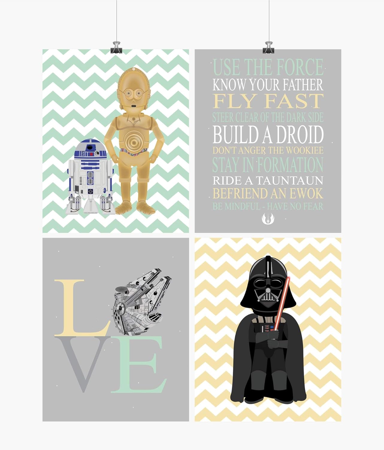 Amazon Com Star Wars Nursery Decor Set Of 4 Art Prints Jedi