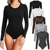 TVKSOM 4/5 Pack Long Sleeve Bodysuit for Women Round Neck Soft Breathable Casual Basic Stretchy Body Suits Tops