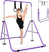 KAYMAN Gymnastics Bar with Rings Adjustable Height 89-129 cm Home Gym