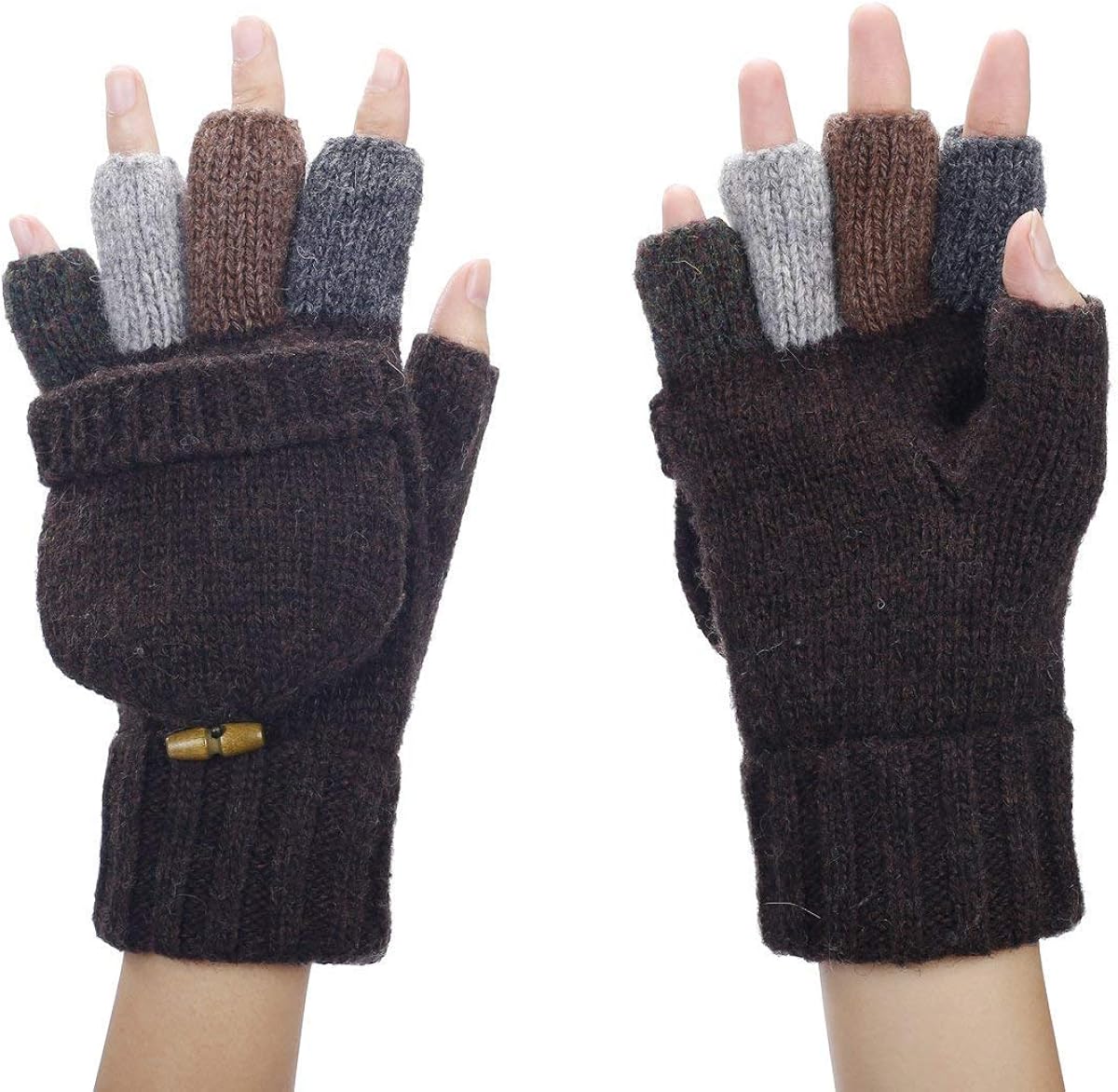 Men'S Knitted Convertible Gloves Fingerless Mitten Driving Gloves With