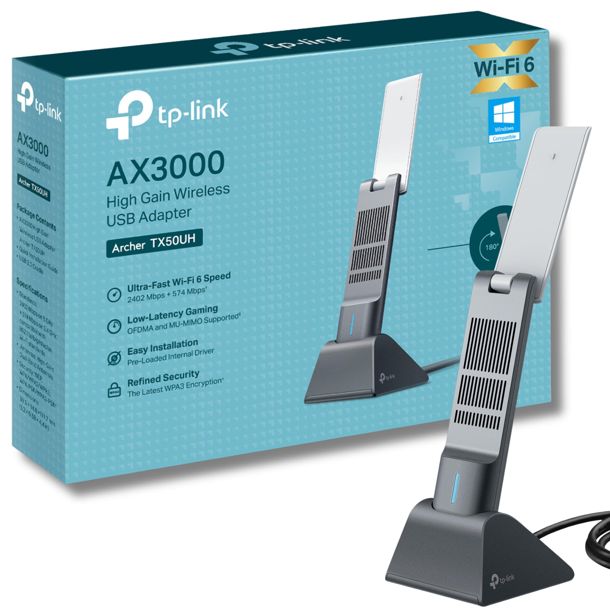 Tp-Link Archer Tx50Uh Ax3000 Wifi Dongle, Wifi 6 Dual Band Wireless, Usb Wifi Adapter For Pc, Broader Coverage, Usb Wifi Dongle, Lower Latency&Amp;High Efficiency, Usb3.0, Win10/11 Support, Mu-Mimo, Ofdma