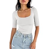 ANRABESS Womens Half Sleeve Tops Square Neck Slim Fit T-Shirt Summer 2026 Fashion Casual Basic Tee Shirts Spring Work Outfits